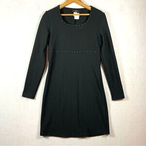Vintage 90s Sheath Mini Dress‎ Sz M Black Y2K Baddie Studded Empire Waist